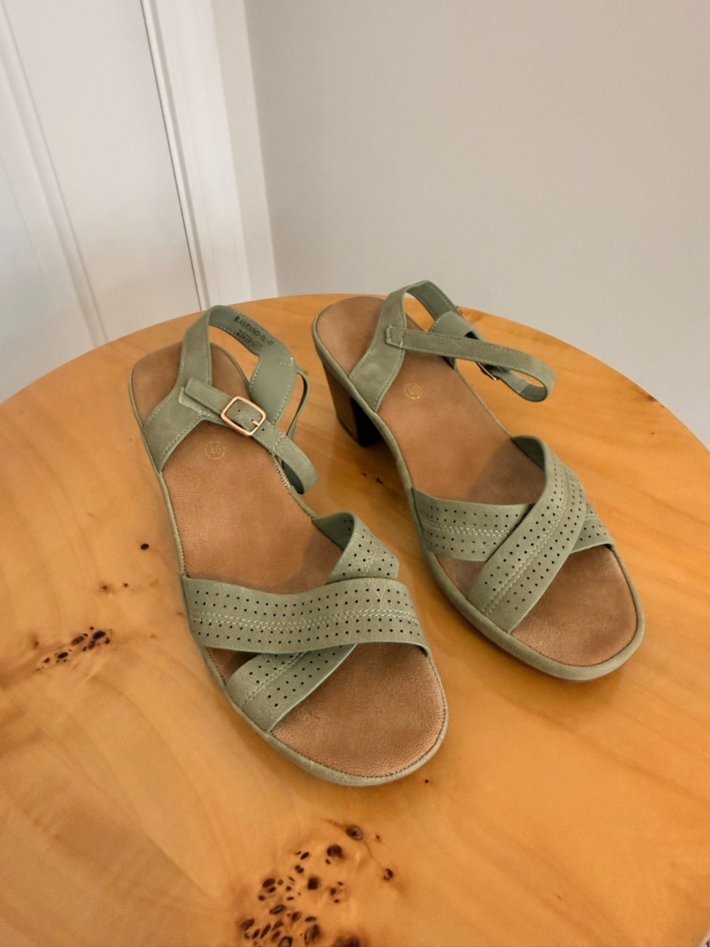 Sage Green Suede Mid Block Heel Sandals